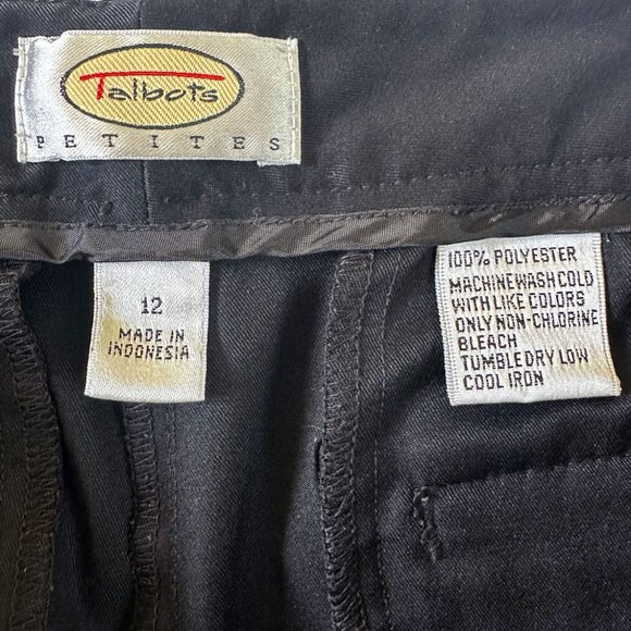 Vintage Talbots Pants 12P Pleated Black Straight Leg Y2K 90s Dk Academia Preppy - Picture 4 of 6